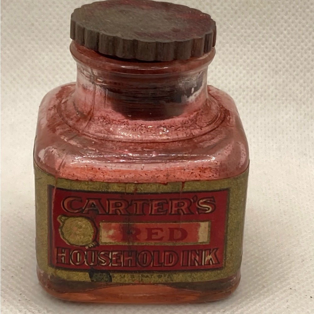 Antique Carter’s Household Ink RED Fountain Pen Glass “Empty” Bottle